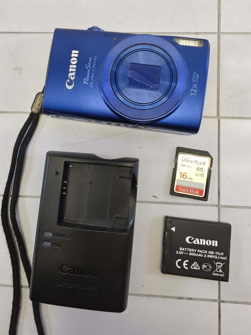 Canon PowerShot ELPH 170 IS Blue Digital Camera 20MP 12x Zoom Tested Working